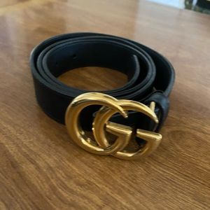 GG Marmont leather belt with shiny buckle